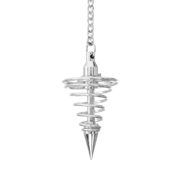 PENDULE CONE SPIRALE ACIER POLI ARGENTE - PETIT MODELE